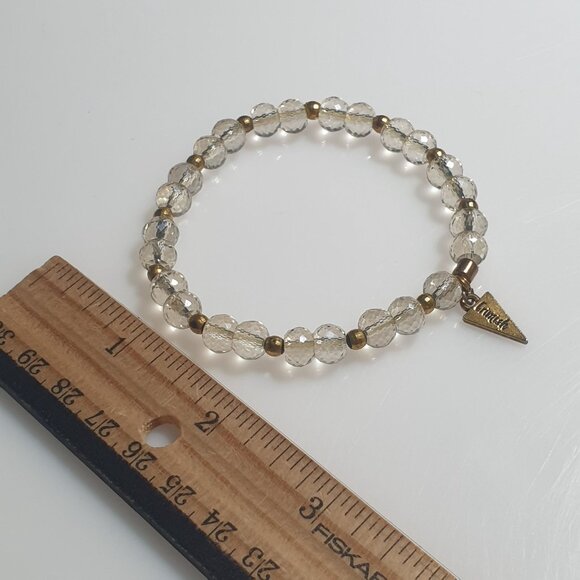 Ermish Stretch Bracelet Clear Glass Beads Gold Accents Triangular Charm Crystal - Picture 3 of 3